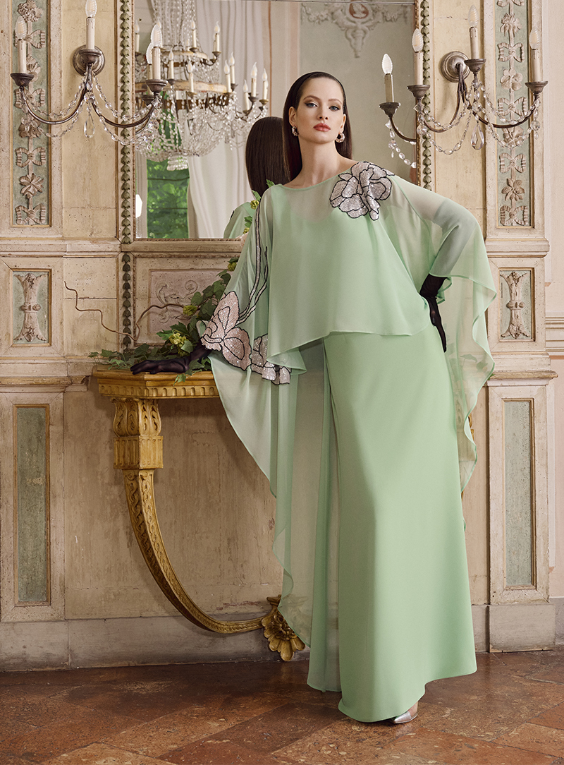 Abito da cerimonia in chiffon e ricami floreali Gianni Molaro