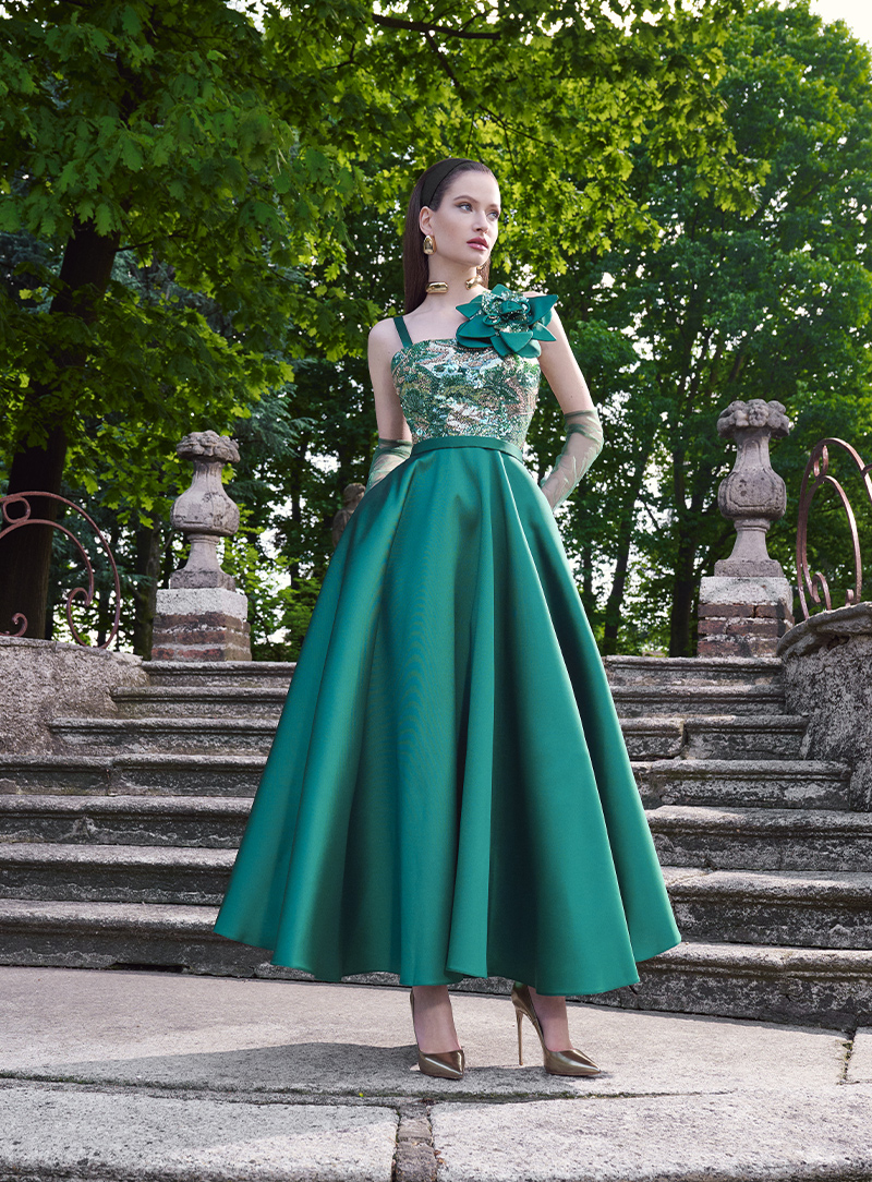 Abito da cerimonia con gonna ruota Gianni Molaro