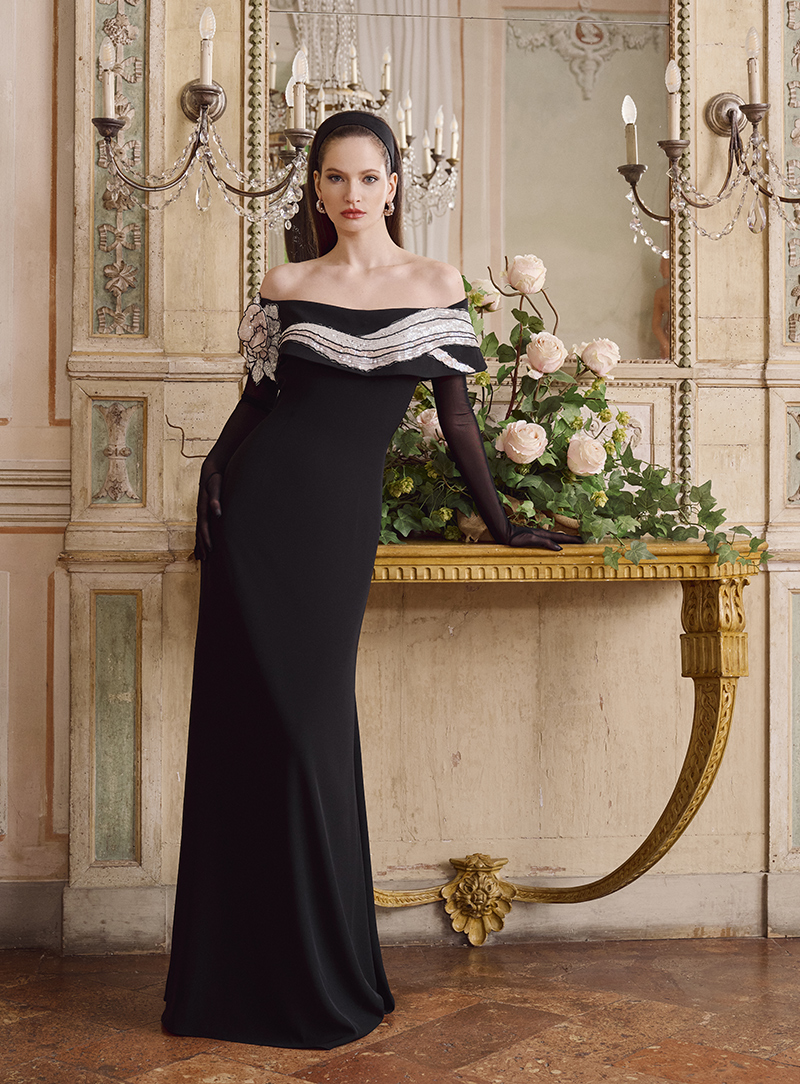 Abito da cerimonia con guanti trasparenti Gianni Molaro