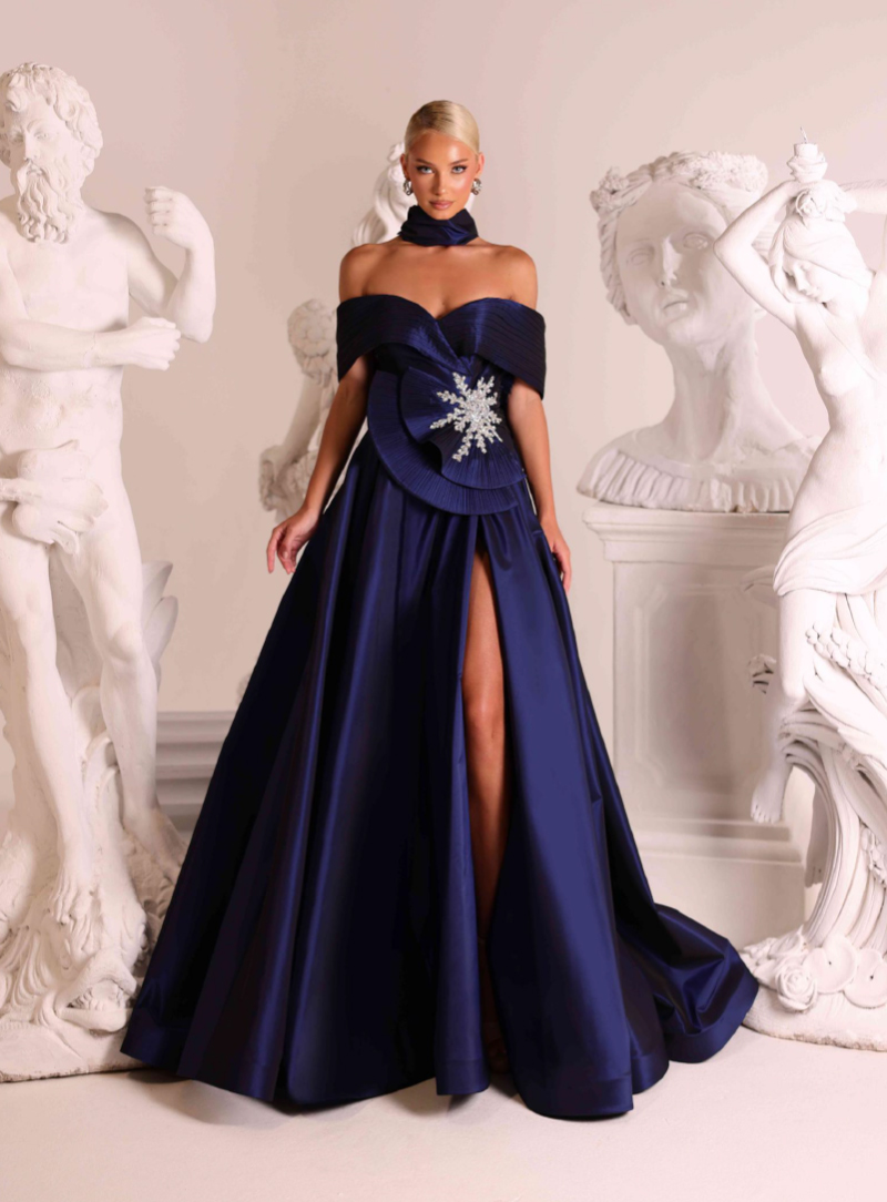 Abito da sera con scollo asimmetrico Fabiana Ferri