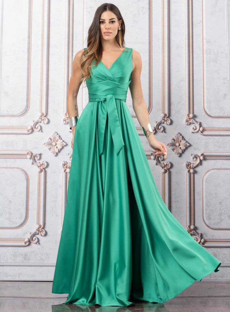 Abito da sera in satin verde smeraldo Jean Cryò