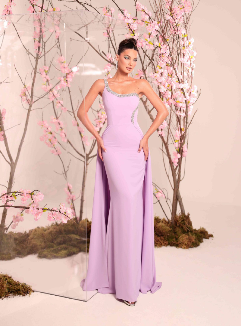 Abito da sera monospalla con cristalli luminosi Bianca Brandi